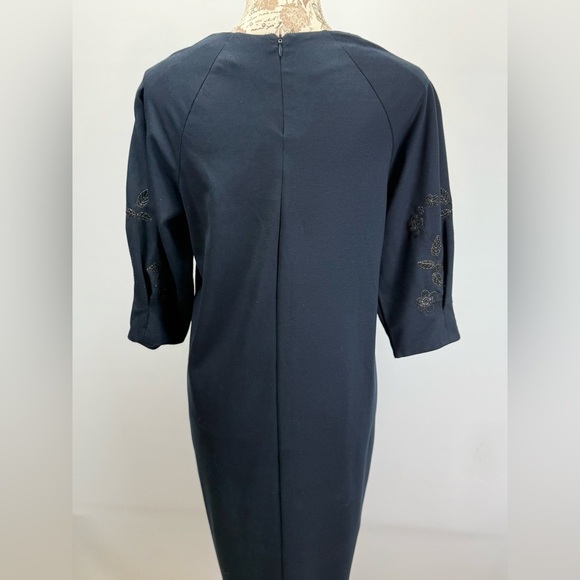 H&M Navy embroidered puff sleeve midi shift dress size M - Picture 7 of 13